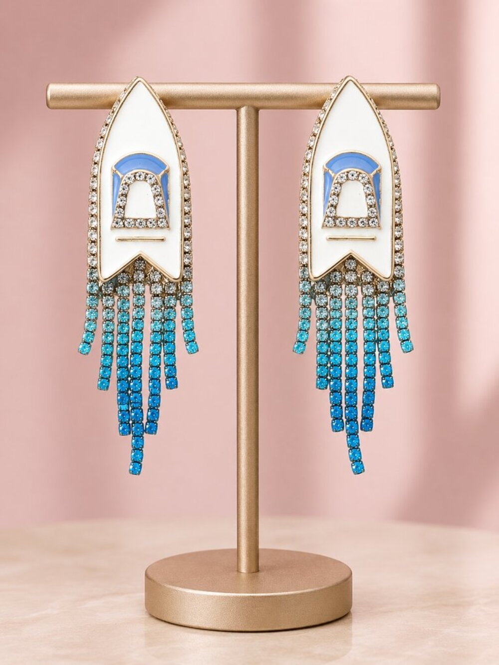 Boating Boat Rhinestone Dangle Statement Earrings Summer Vacation Resort NEW